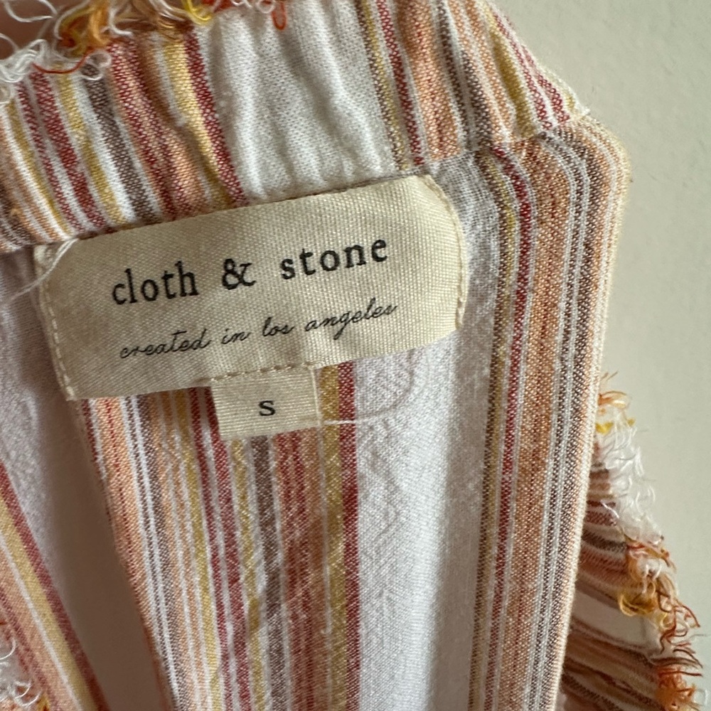 Anthropologie Cloth & Stone Orange/White Striped Frayed Hem Strapless Jumpsuit - Picture 6 of 7